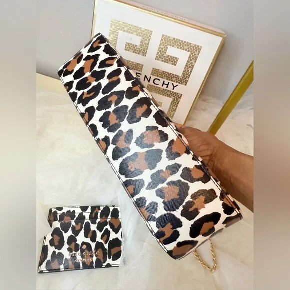 2FER NWOT Kate Spade Pochette Spotted Leopard Shoulder Bag with Gold Chain - Picture 7 of 8